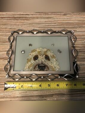 Artisan Beaded Puppy Dog Art — Neutral Tones